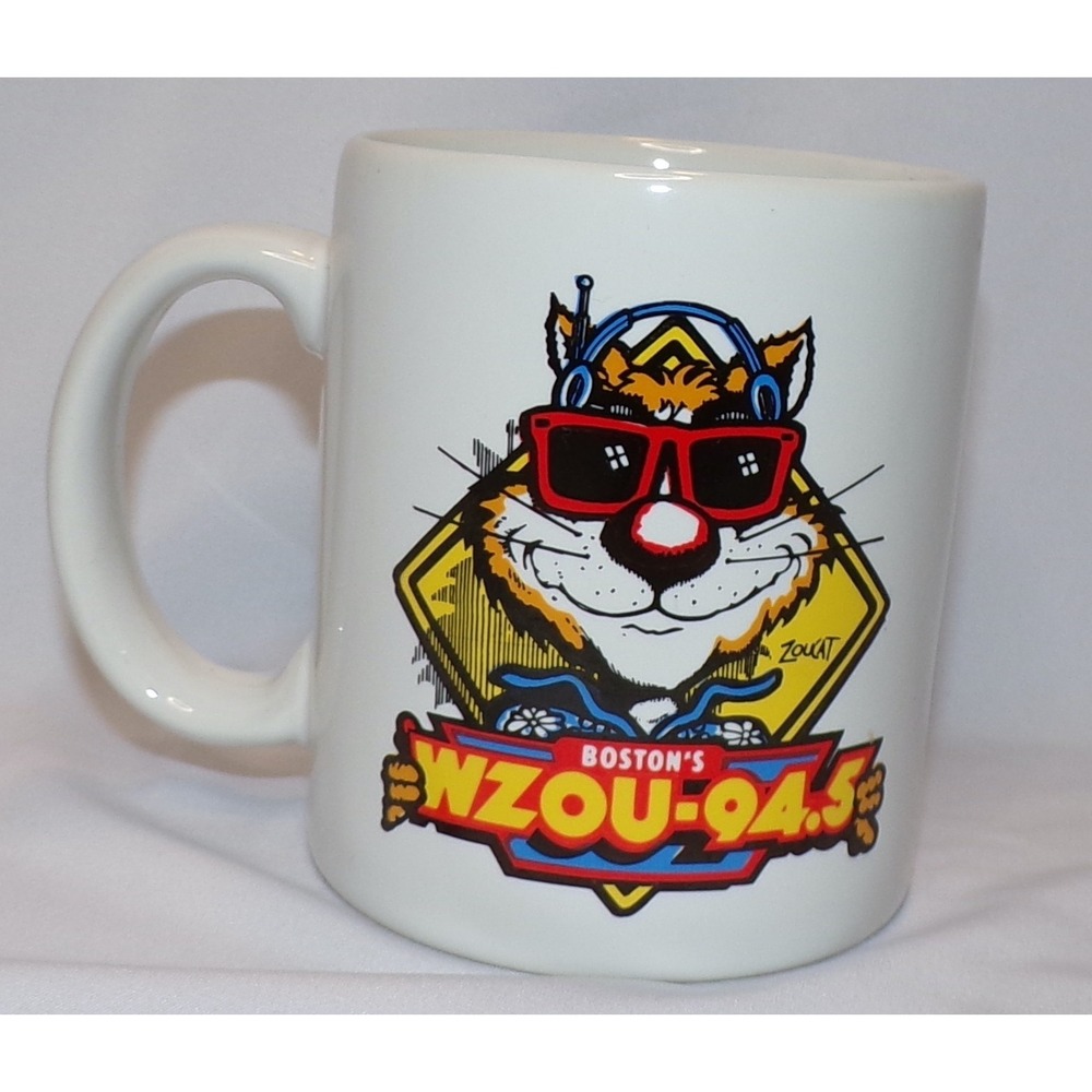 WZOU Boston Radio 94.5 coffee mug Zoucat logo EX VTG